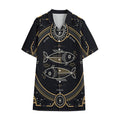 Vintage Pisces Zodiac Sign Print Cotton Hawaiian Shirt