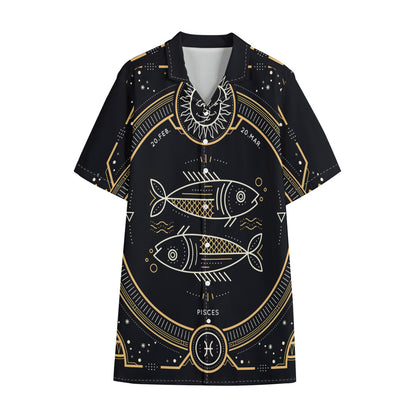 Vintage Pisces Zodiac Sign Print Cotton Hawaiian Shirt