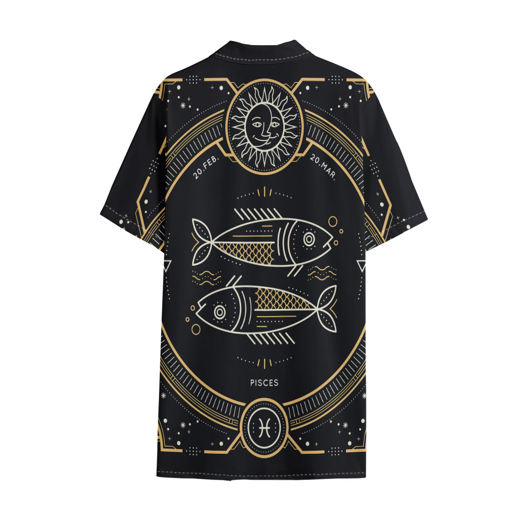 Vintage Pisces Zodiac Sign Print Cotton Hawaiian Shirt