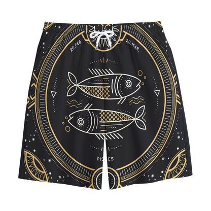 Vintage Pisces Zodiac Sign Print Cotton Shorts