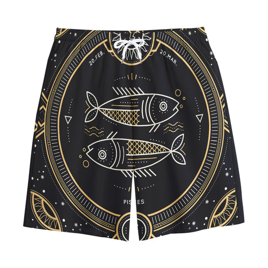 Vintage Pisces Zodiac Sign Print Cotton Shorts