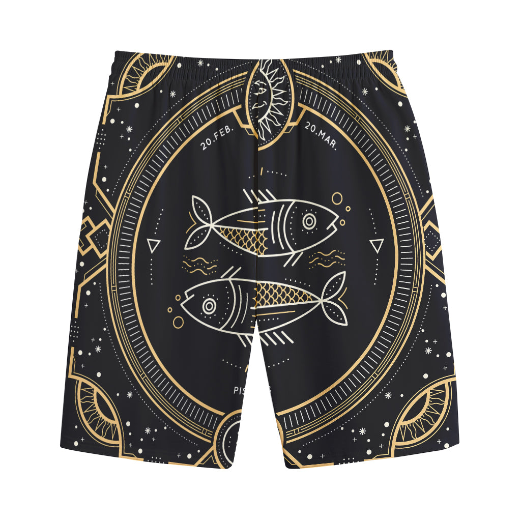 Vintage Pisces Zodiac Sign Print Cotton Shorts