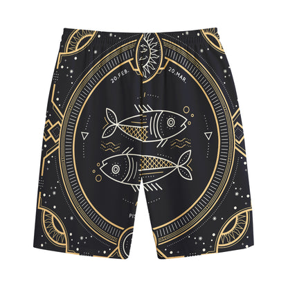 Vintage Pisces Zodiac Sign Print Cotton Shorts