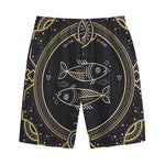 Vintage Pisces Zodiac Sign Print Cotton Shorts