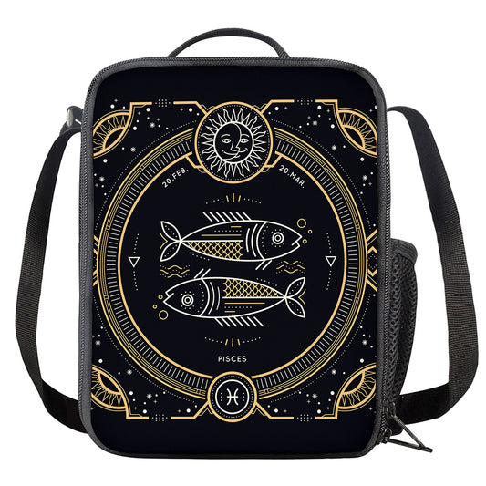Vintage Pisces Zodiac Sign Print Crossbody Lunch Bag