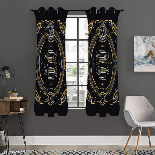 Vintage Pisces Zodiac Sign Print Curtain