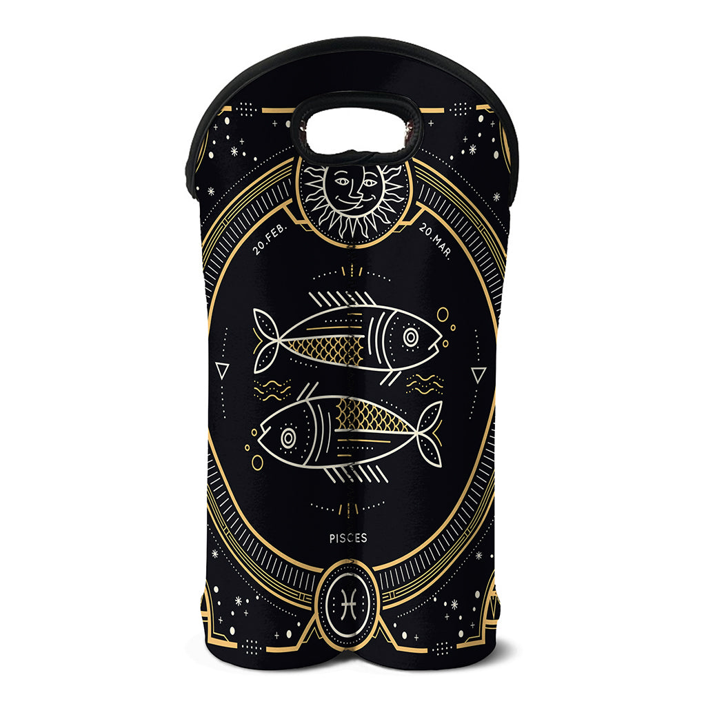 Vintage Pisces Zodiac Sign Print Double Neoprene Wine Tote