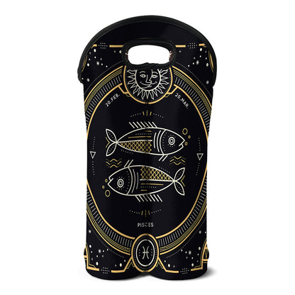 Vintage Pisces Zodiac Sign Print Double Neoprene Wine Tote