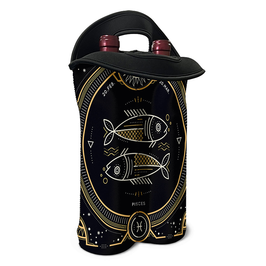 Vintage Pisces Zodiac Sign Print Double Neoprene Wine Tote