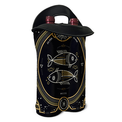 Vintage Pisces Zodiac Sign Print Double Neoprene Wine Tote