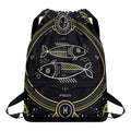 Vintage Pisces Zodiac Sign Print Drawstring Backpack