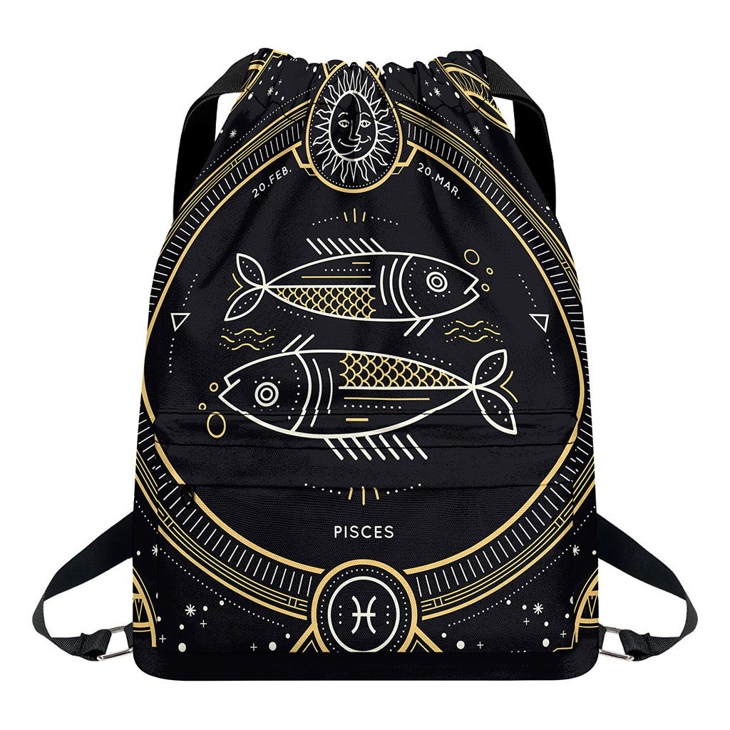 Vintage Pisces Zodiac Sign Print Drawstring Backpack