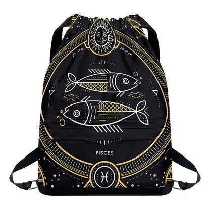 Vintage Pisces Zodiac Sign Print Drawstring Backpack