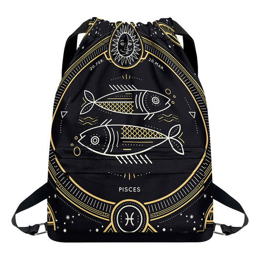 Vintage Pisces Zodiac Sign Print Drawstring Backpack