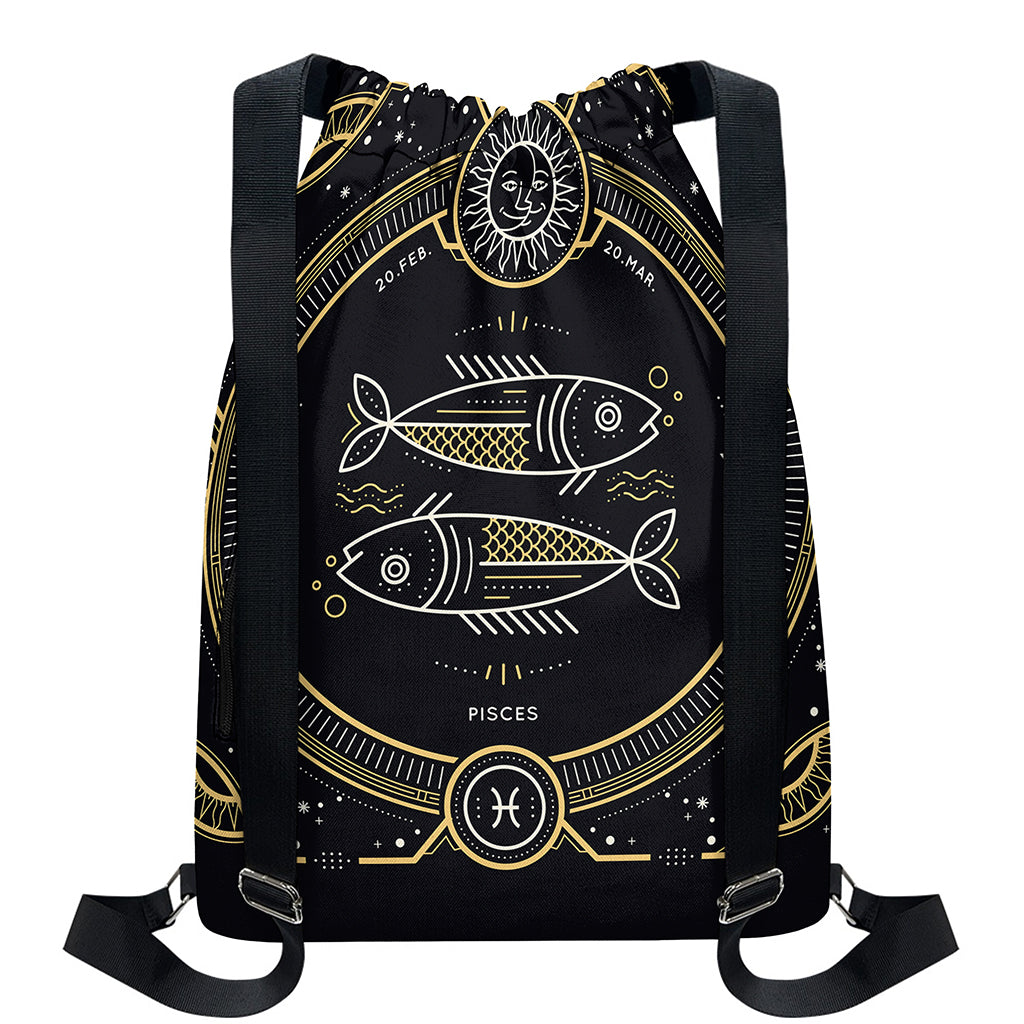 Vintage Pisces Zodiac Sign Print Drawstring Backpack
