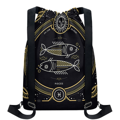 Vintage Pisces Zodiac Sign Print Drawstring Backpack