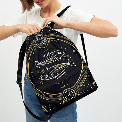 Vintage Pisces Zodiac Sign Print Drawstring Backpack