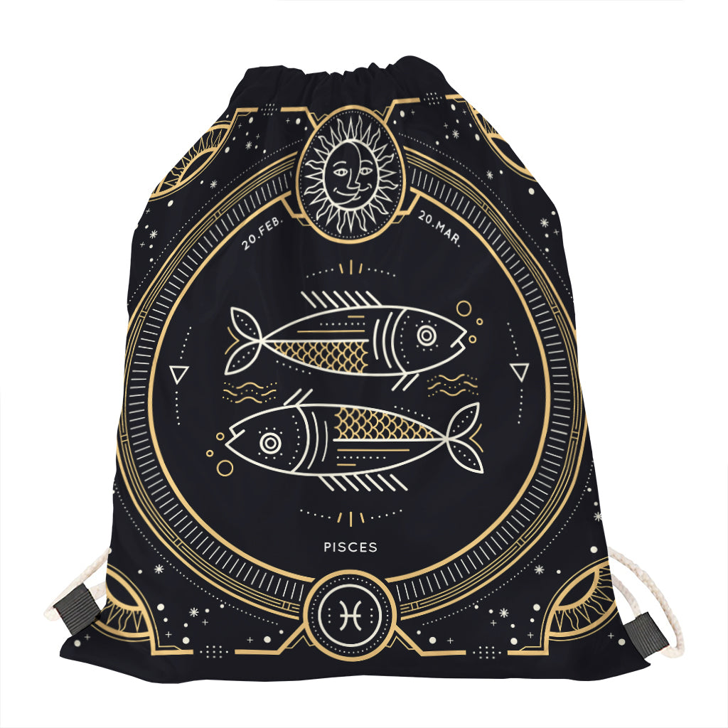 Vintage Pisces Zodiac Sign Print Drawstring Bag