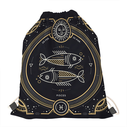 Vintage Pisces Zodiac Sign Print Drawstring Bag