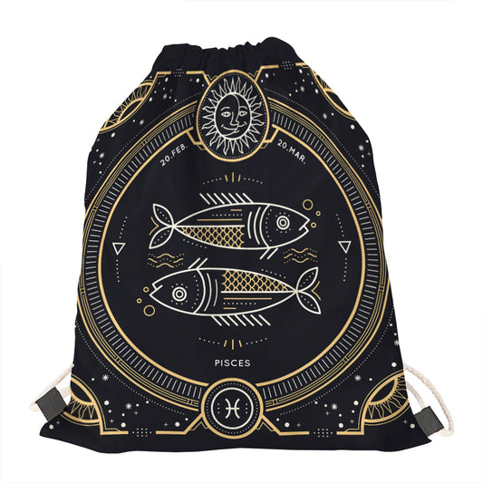 Vintage Pisces Zodiac Sign Print Drawstring Bag