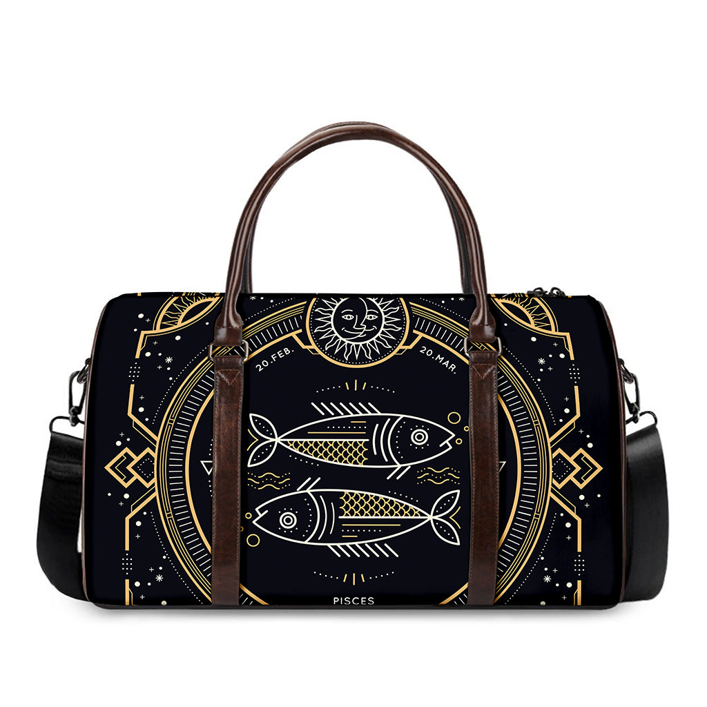 Vintage Pisces Zodiac Sign Print Duffle Bag