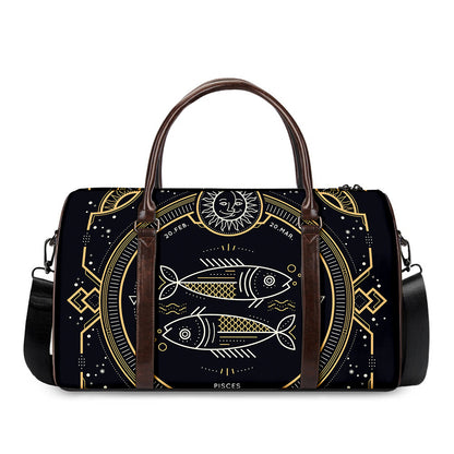Vintage Pisces Zodiac Sign Print Duffle Bag