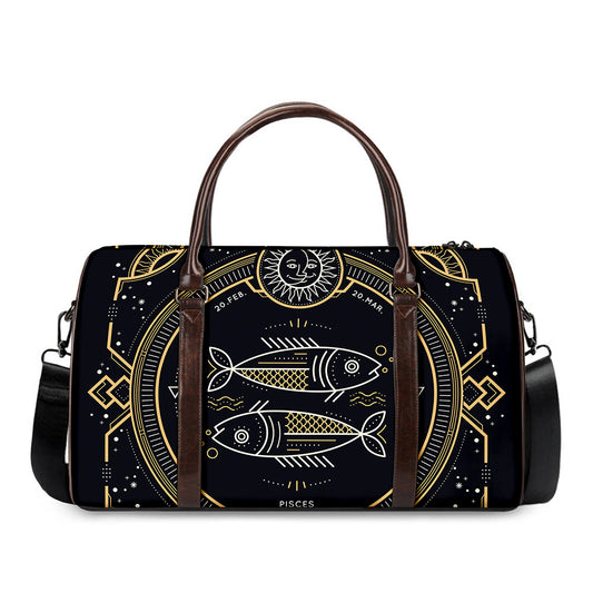 Vintage Pisces Zodiac Sign Print Duffle Bag