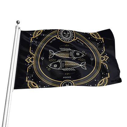 Vintage Pisces Zodiac Sign Print Flag