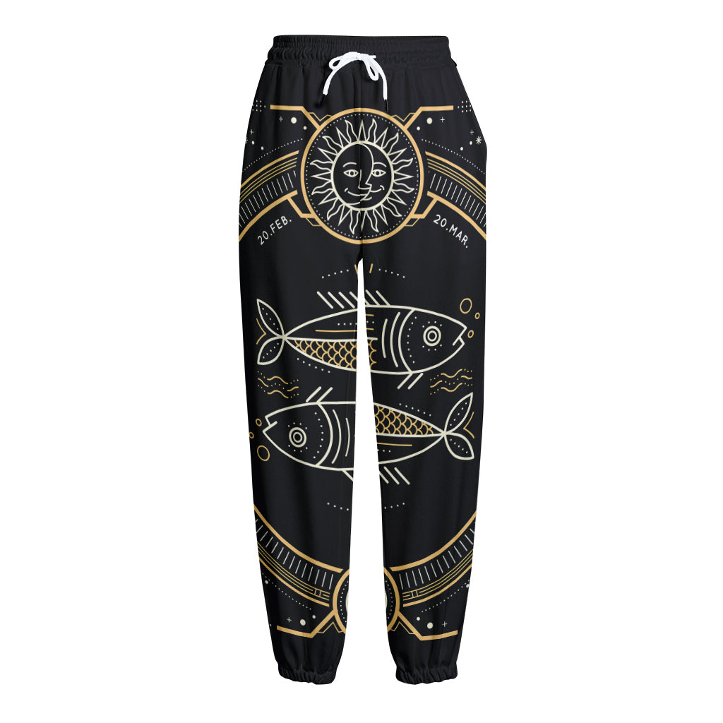 Vintage Pisces Zodiac Sign Print Fleece Lined Knit Pants