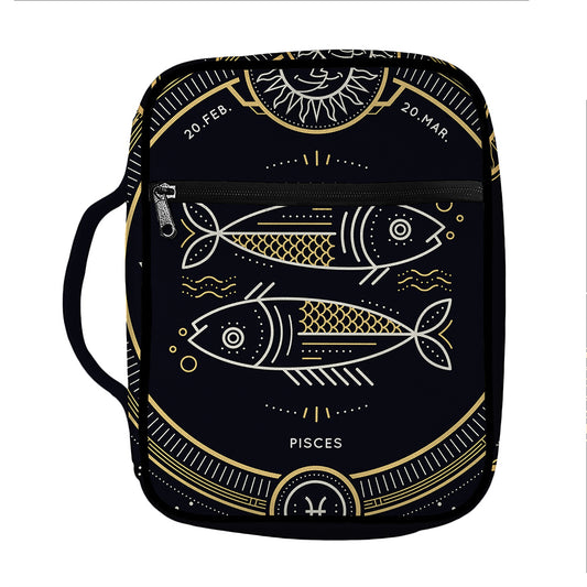Vintage Pisces Zodiac Sign Print Front Pocket Bible Bag