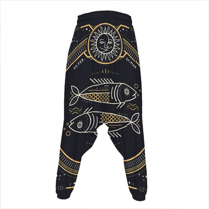 Vintage Pisces Zodiac Sign Print Hammer Pants