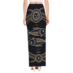 Vintage Pisces Zodiac Sign Print High Slit Maxi Skirt