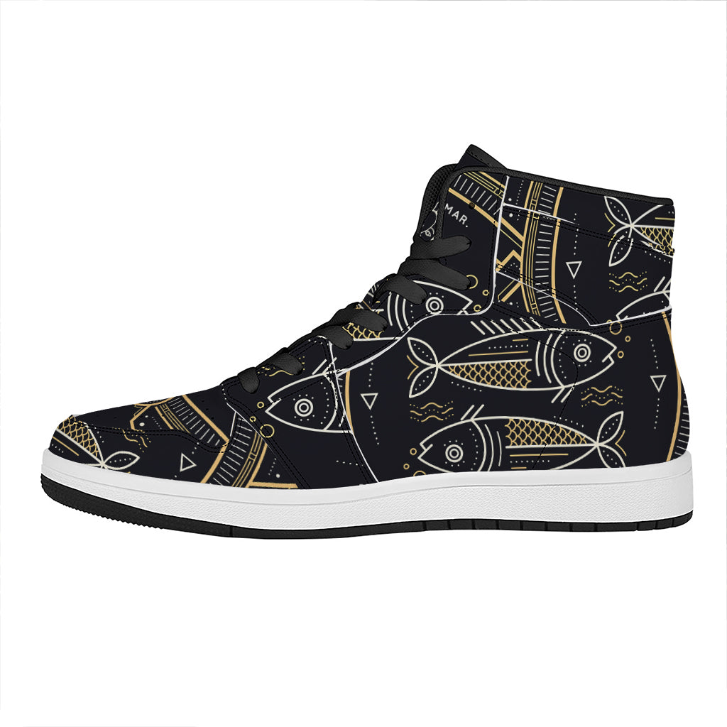 Vintage Pisces Zodiac Sign Print High Top Leather Sneakers