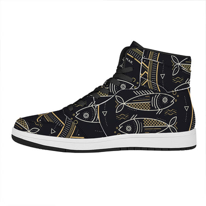 Vintage Pisces Zodiac Sign Print High Top Leather Sneakers