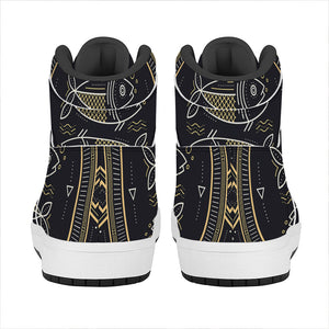 Vintage Pisces Zodiac Sign Print High Top Leather Sneakers