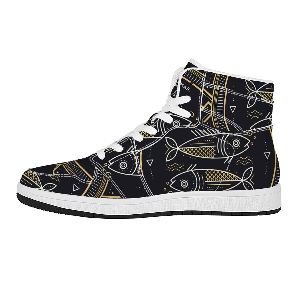 Vintage Pisces Zodiac Sign Print High Top Leather Sneakers