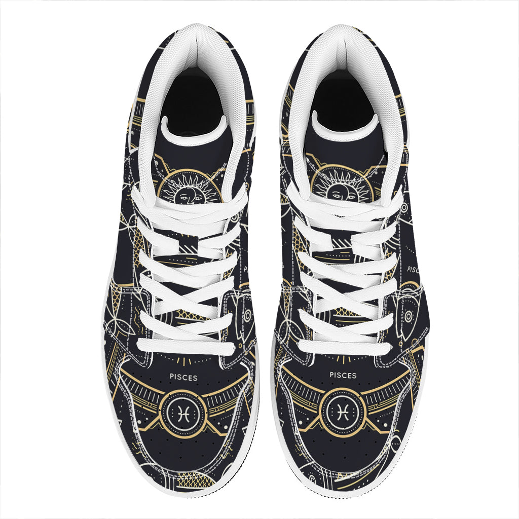 Vintage Pisces Zodiac Sign Print High Top Leather Sneakers