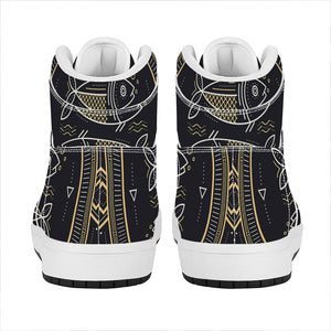 Vintage Pisces Zodiac Sign Print High Top Leather Sneakers