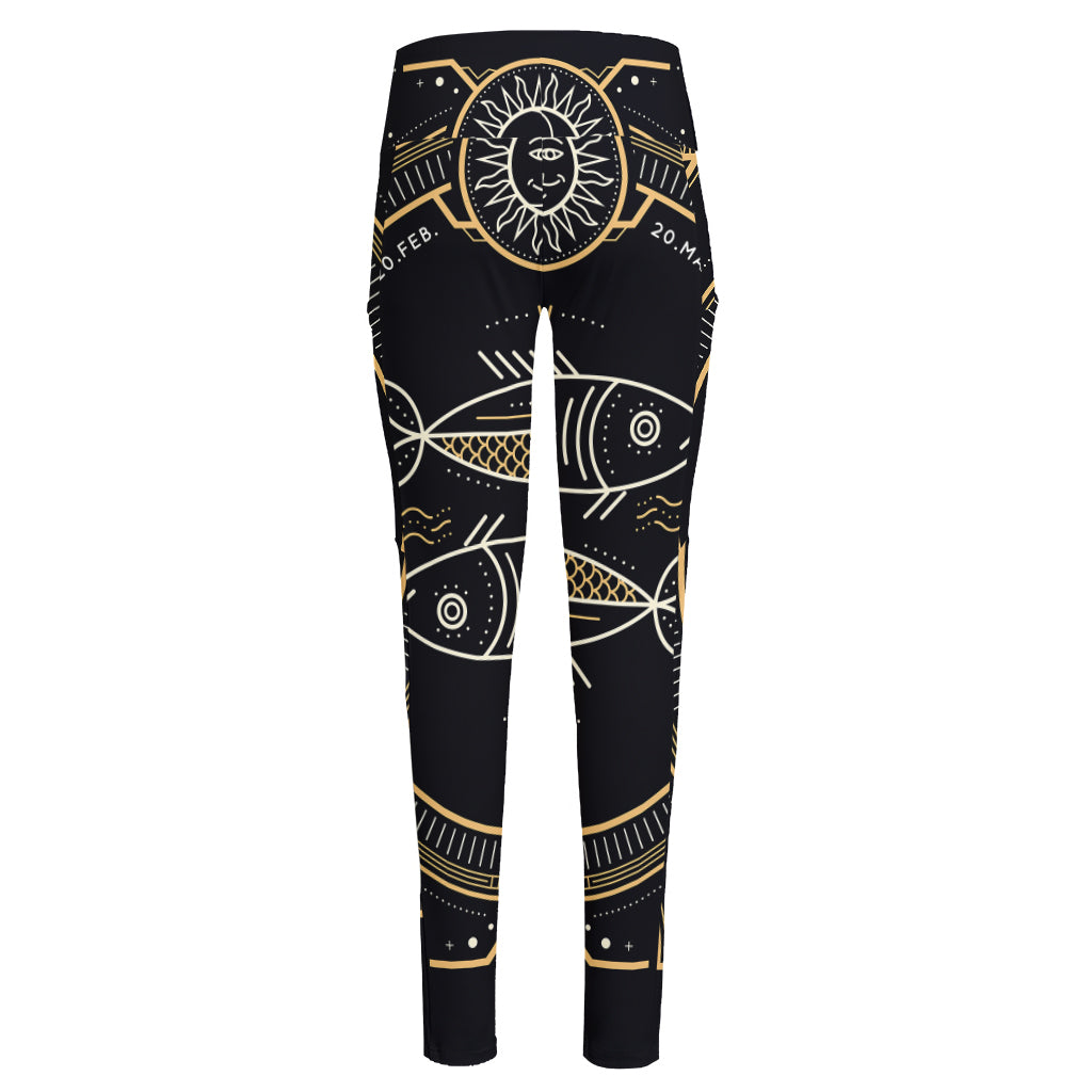 Vintage Pisces Zodiac Sign Print High-Waisted Pocket Leggings