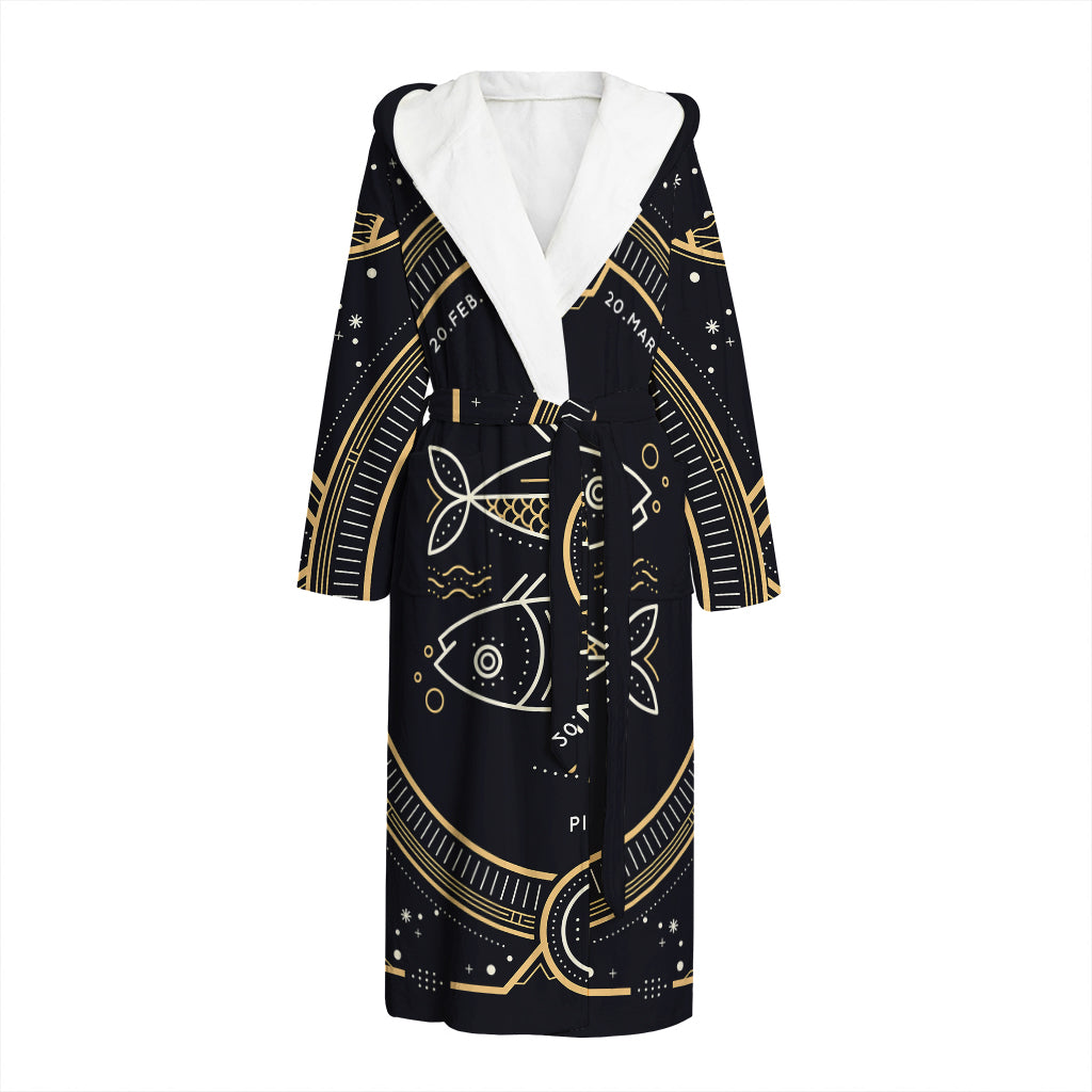 Vintage Pisces Zodiac Sign Print Hooded Bathrobe