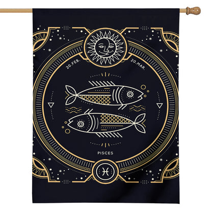Vintage Pisces Zodiac Sign Print House Flag