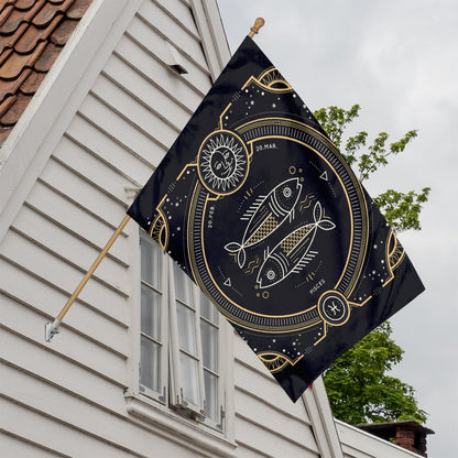 Vintage Pisces Zodiac Sign Print House Flag