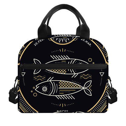 Vintage Pisces Zodiac Sign Print Insulated Lunch Bag