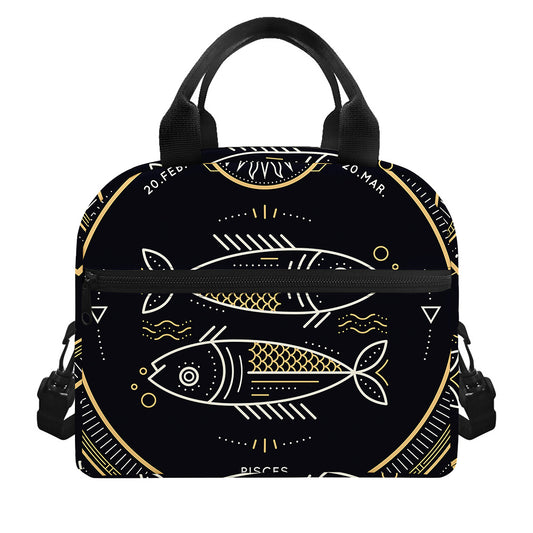 Vintage Pisces Zodiac Sign Print Insulated Lunch Bag