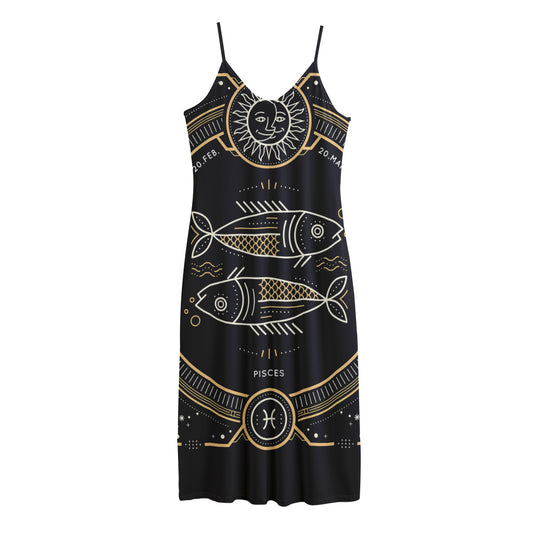 Vintage Pisces Zodiac Sign Print Jersey Midi Cami Dress