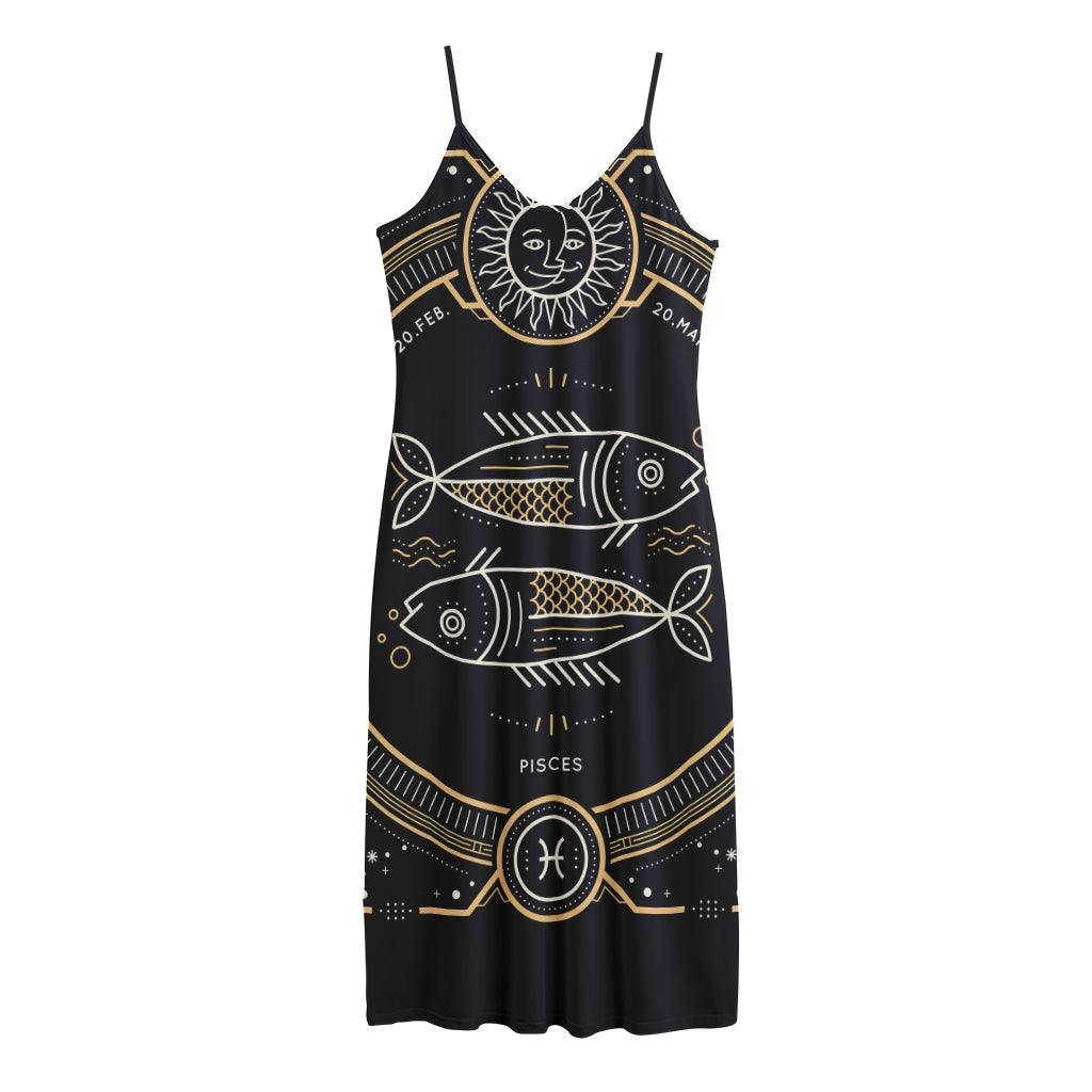 Vintage Pisces Zodiac Sign Print Jersey Midi Cami Dress