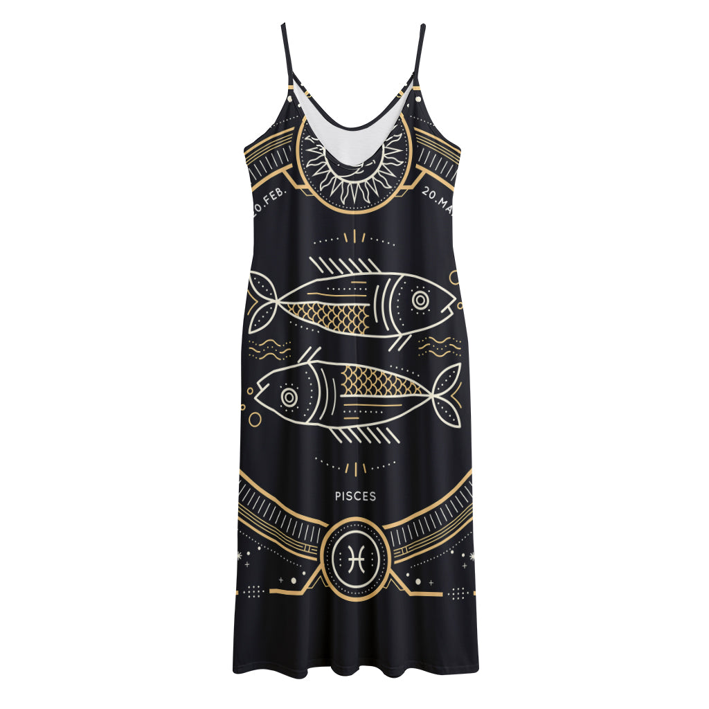 Vintage Pisces Zodiac Sign Print Jersey Midi Cami Dress