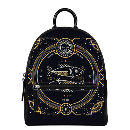 Vintage Pisces Zodiac Sign Print Leather Backpack