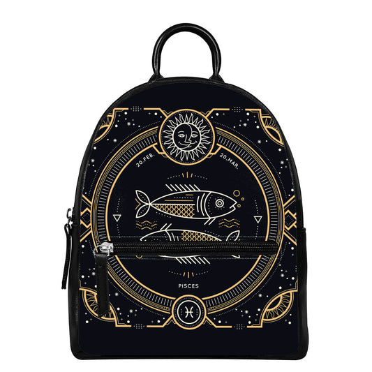 Vintage Pisces Zodiac Sign Print Leather Backpack