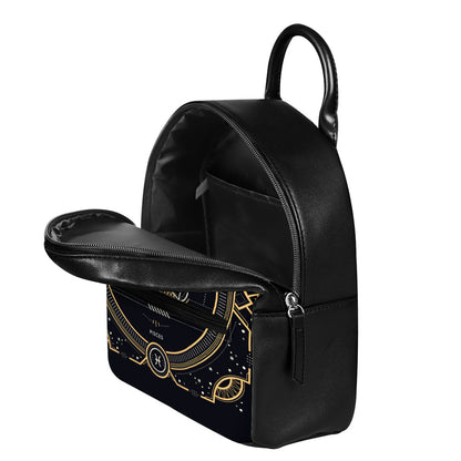 Vintage Pisces Zodiac Sign Print Leather Backpack